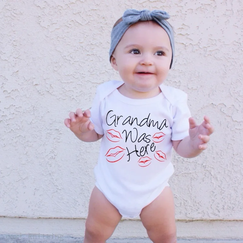 

Grandma Was Here Kiss Newborn Baby Girl Bodysuit Boy Short Sleeve Clothes For Infants Letter Print Casual Romper Clothing