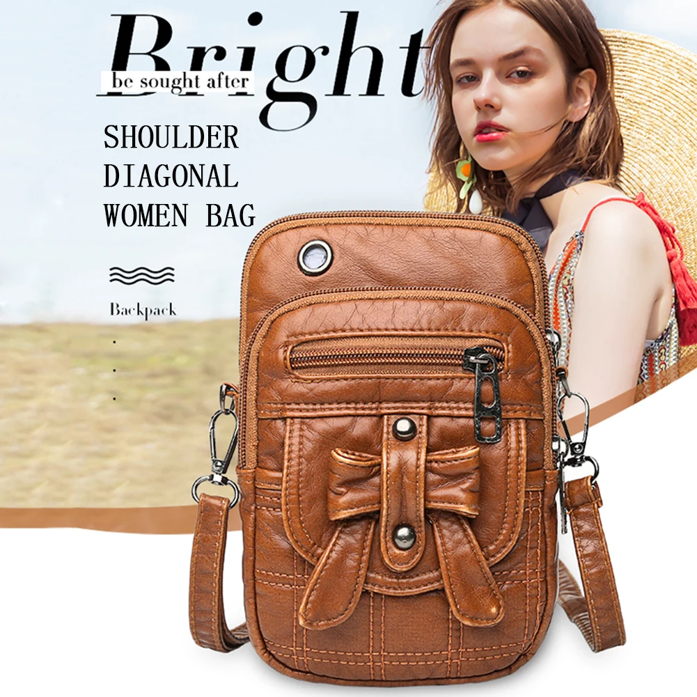 

Retro Fashion Washable PU Leather Small Solid Crossbody Handbags Women Bow Mini Female Shoulder Shoulder Phone Bag For Women