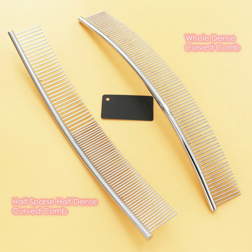 

25cm Dog Curved Comb Professional Stainless Steel Pet Grooming Comb Dense Sparse Teeth Dog Cat Cleaning Brush Hair Removal