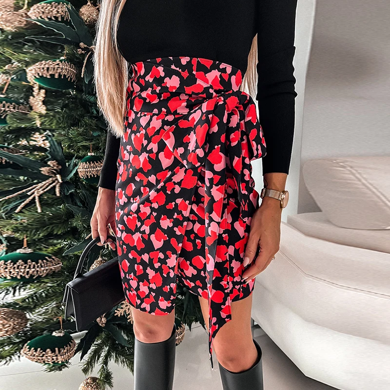 

Женская офисная юбка в горошек, красная облегающая юбка средней длины с завышенной талией и принтом в стиле бохо, весна 2022