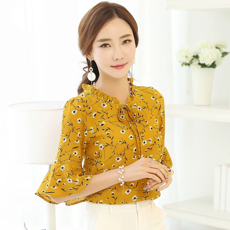 2019 шифоновые Летние Женские модные Блузки блузки с короткими рукавами плюс