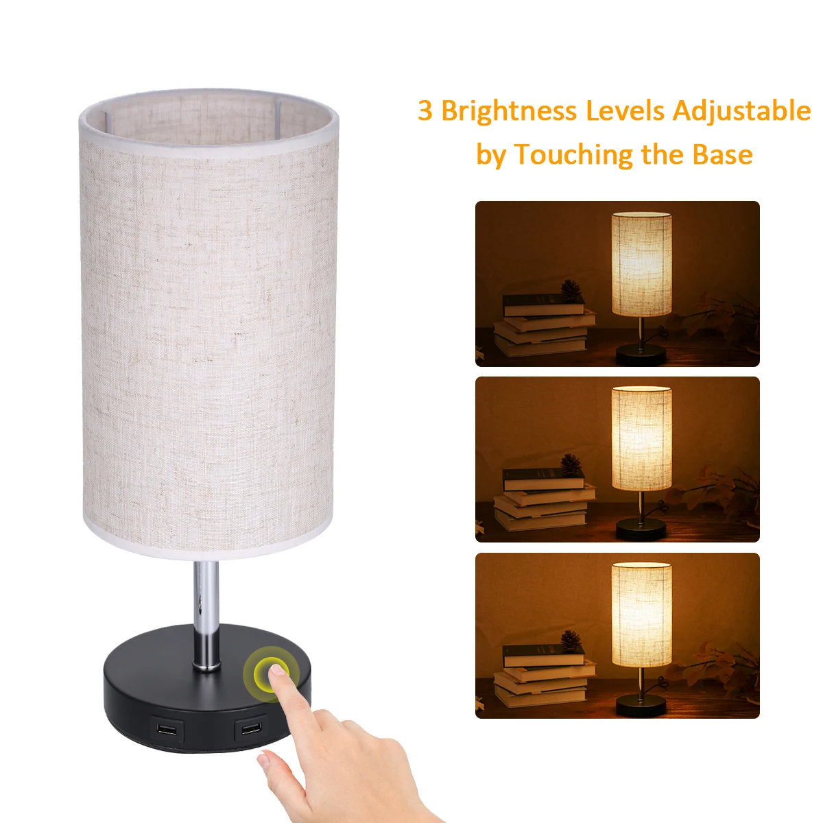 Прикроватный светильник с регулируемой яркостью 2 usb портами для зарядки Круглый