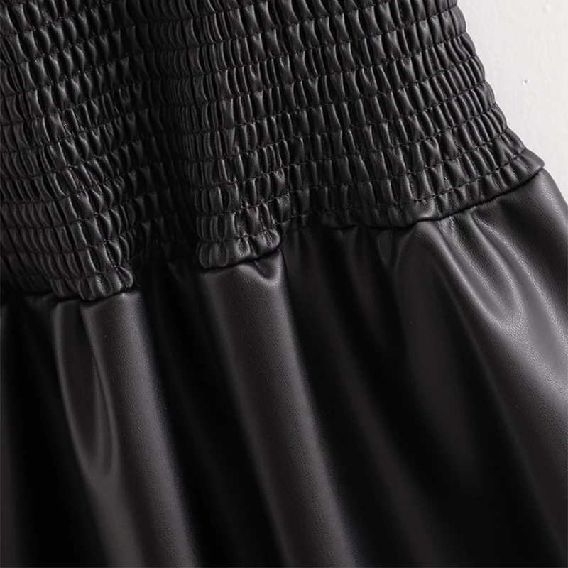 

Lautaro Long Soft Black stretch Leather Dress Pleated Elegant Designer Long Dresses for Women Runway Trendy Clothes 2021 Fashion