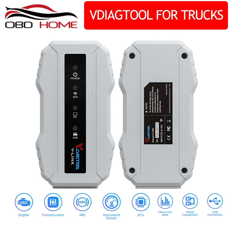 

Диагностический интерфейс VDIAGTOOL OBD2 для грузовиков Cat3, для Volvo, для Cummins V7.62, версия Wi-Fi, сканер Vlink для тяжелых условий эксплуатации