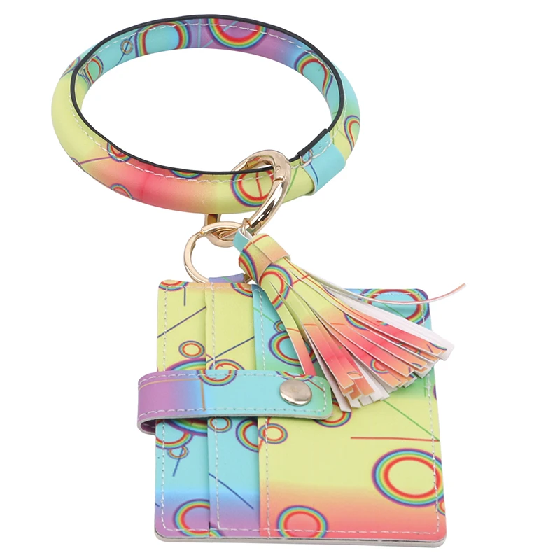 

New Design Coin Purse Key Keychain Bracelet Rainbow Coin Case Purse Female PU Fitness Card Holder Key Ring Pendant Bracelet Bag