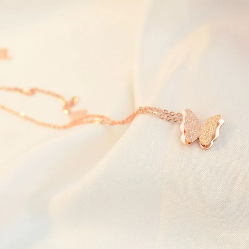 Ожерелья и подвески из нержавеющей стали цвета розового золота с двойной