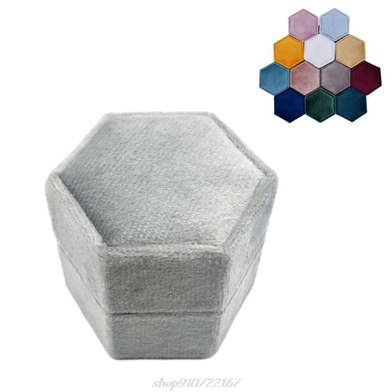 

Hexagon Velvet Ring Box Single Ring Display Holder with Detachable Lid Ring Box Holder O27 20 Dropshipping