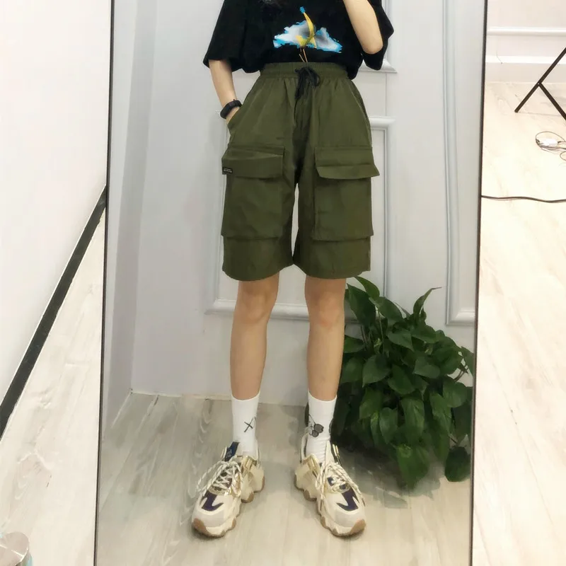 

New Fashion Women Cargo Shorts Elastic High Waist Short Pants Summer Elastic Waist Casual Straight Loose Style