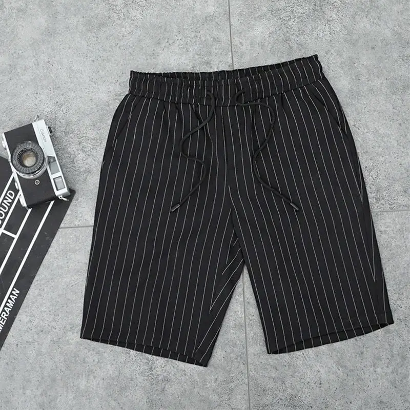 

Check Capris Men's Summer Casual Shorts Thin Loose Large Striped Pants Beach Pants