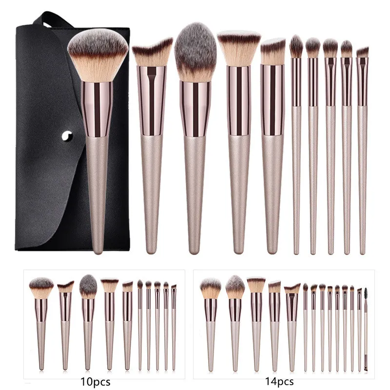 

10/14pcs Champagne Makeup Brushes Set for Cosmetic Foundation Powder Blush Eyeshadow Kabuki Blending Make Up Brush Beauty Tool