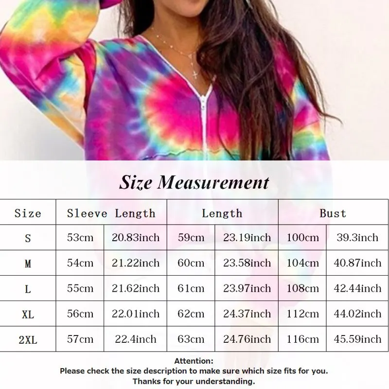 

Tie Dye Print Zipper Hooded Punk Style Women Long Sleeve Sweatshirt 2020 Autumn Winter Pullovers Hoodies Female Outfits
