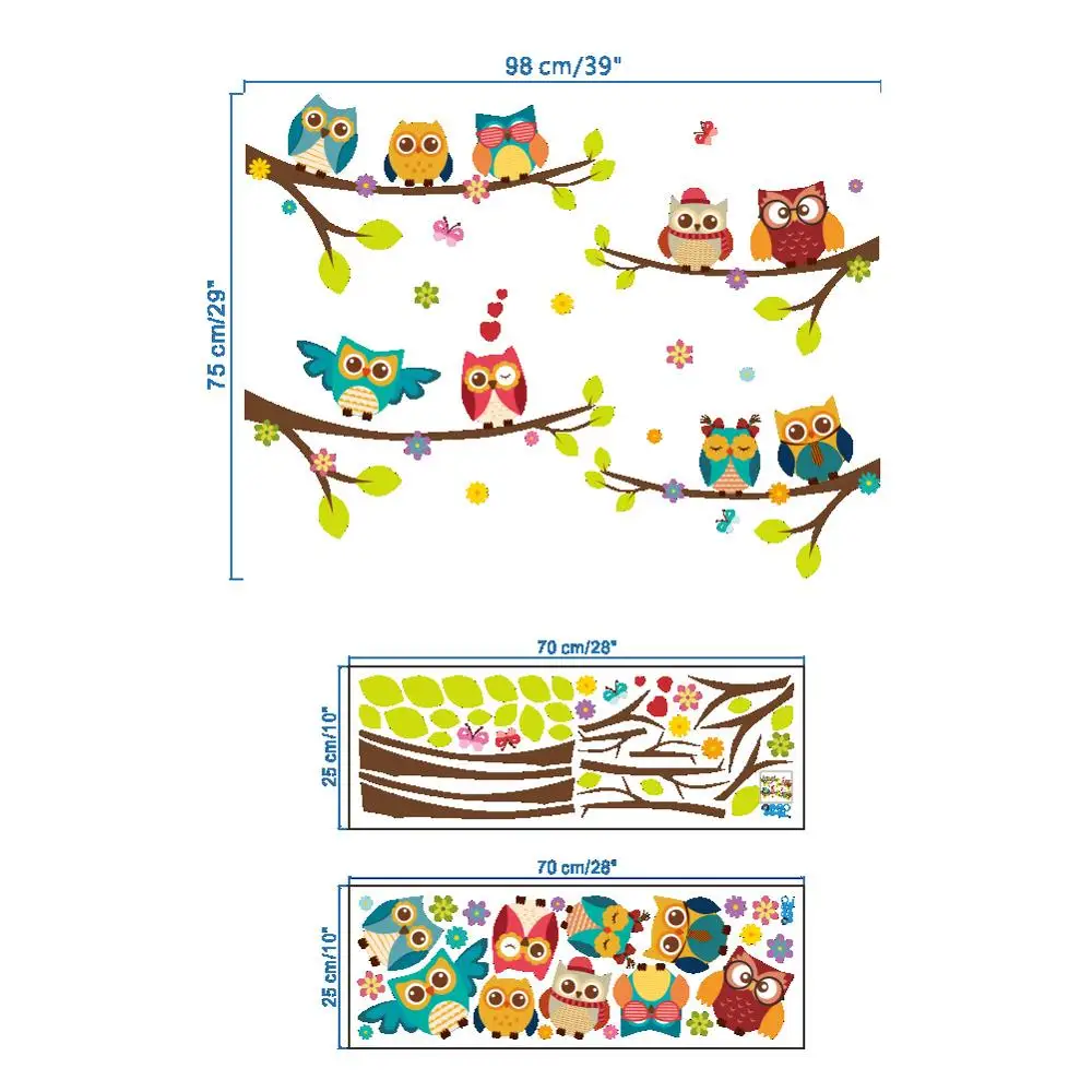 Красочные мультфильм сова ПВХ самоклеющиеся наклейки на стену для детской