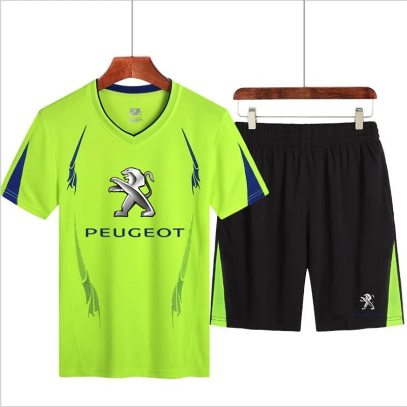 

2021 New Peugeot Car LOGO Men's Summer Hot Sale Printed T-shirt + Shorts Sports Casual Suit Short Sleeve 2-Piece Set