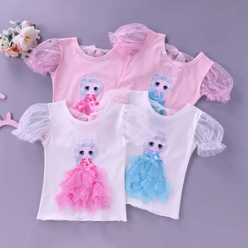 Принцессы для девочек Футболка Детская футболка с надписью топы кружевными