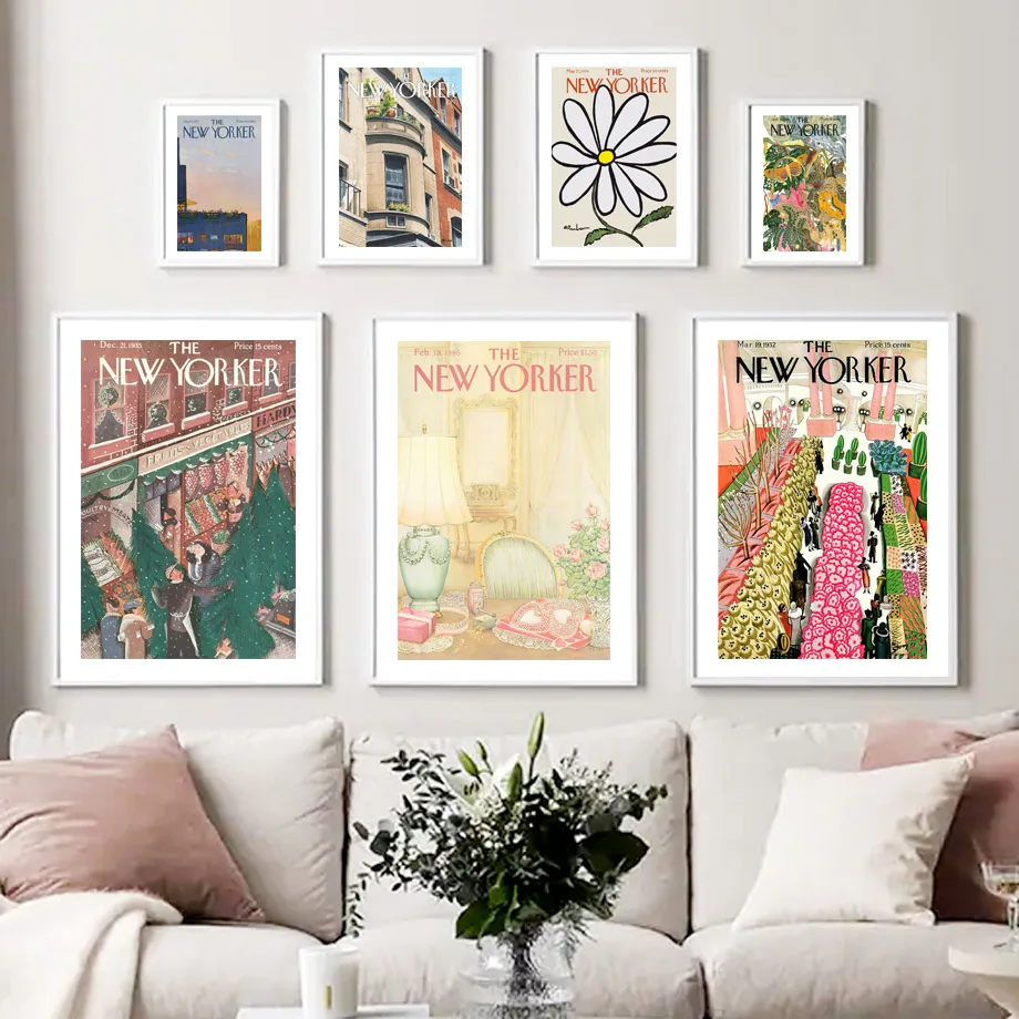 

Nordic Poster The New Yorker Magazine Abstract Flower City Bridge Wall Art Print Canvas Painting Decor Pictures For Living Room