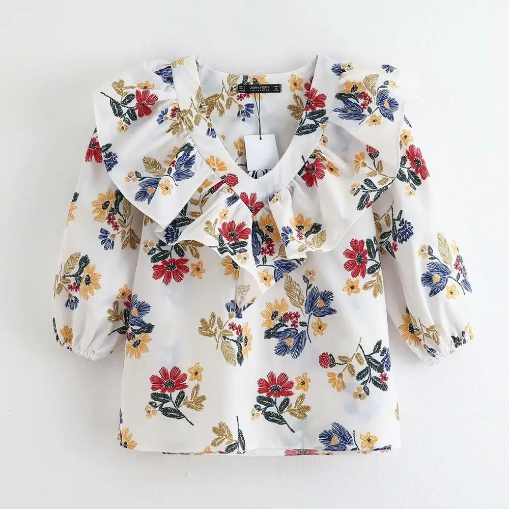 Блузка Flabbit женская с V-образным вырезом рубашка из поплина ламинированным