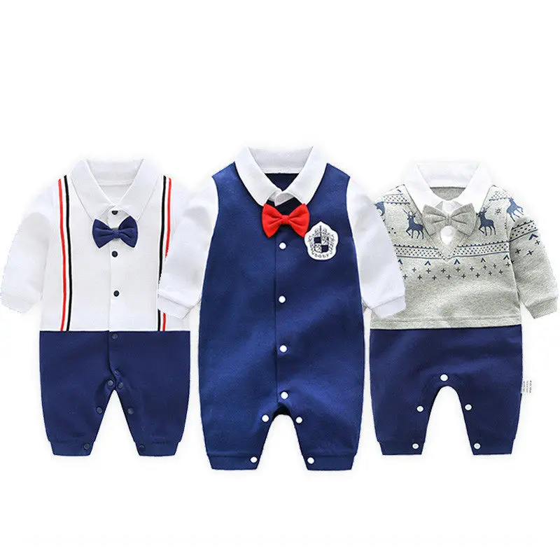 

Newborn Baby Boy Rompers Bow Tie Cotton Gentleman Suit Formal Tuxedo Boys Clothing Spring Autumn Infant Jumpsuit Toddler Outfits