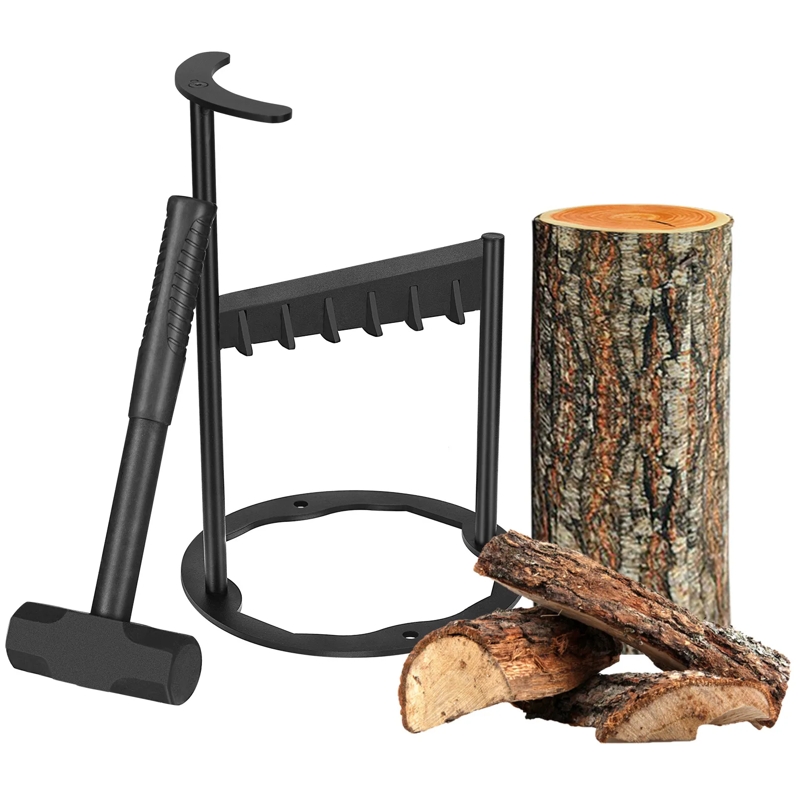 

Kindle Quick Wood Log Splitter With A Hammer - Manual Splitting Tool - Steel Wedge Point Splits Firewood Woodworking Cutter