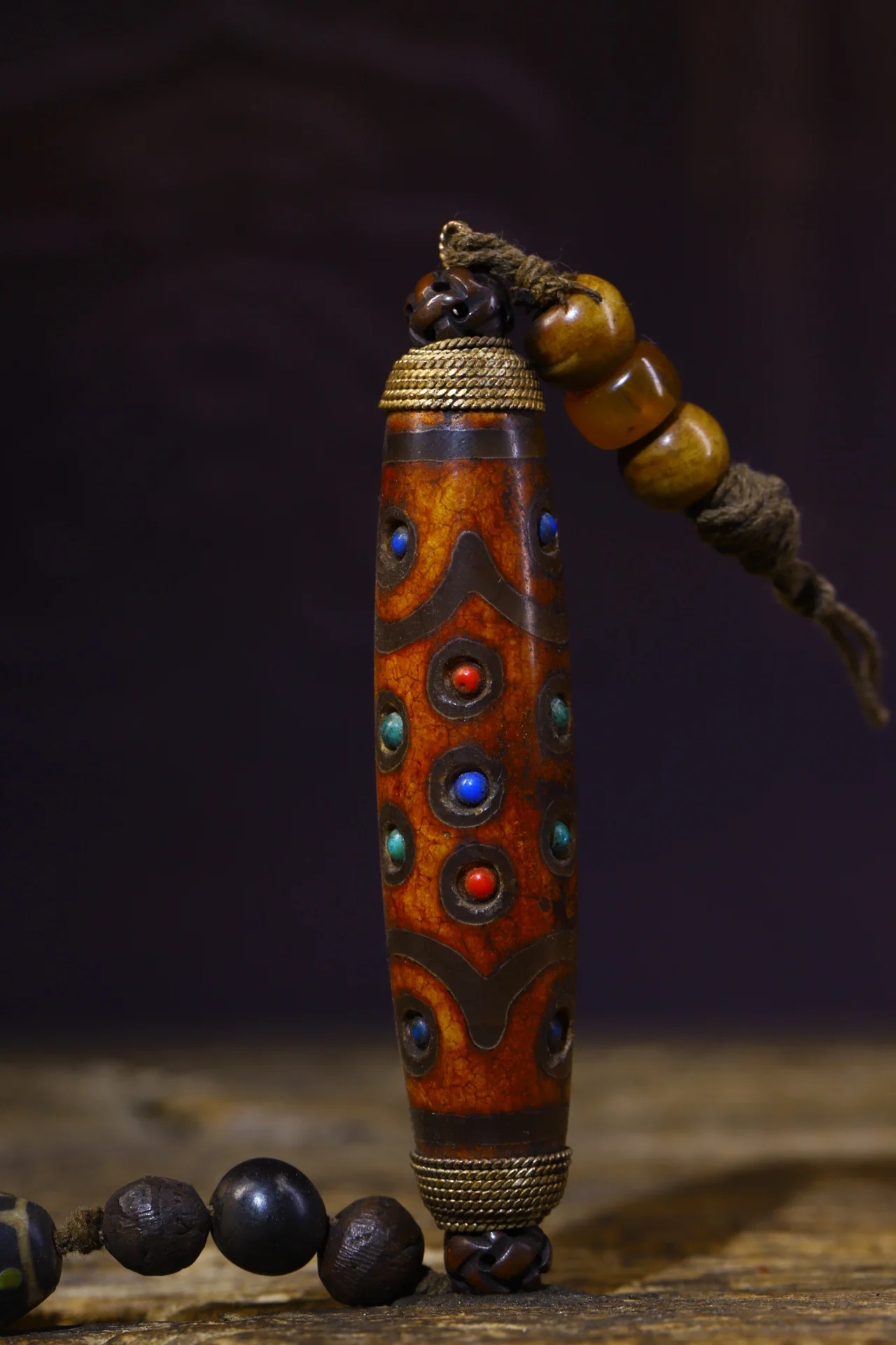 

Home Decor 5" Tibet Buddhism Old Natural agate Filigree mosaic Gem old Dzi Bead Pendant Town House Ward off evil spirits