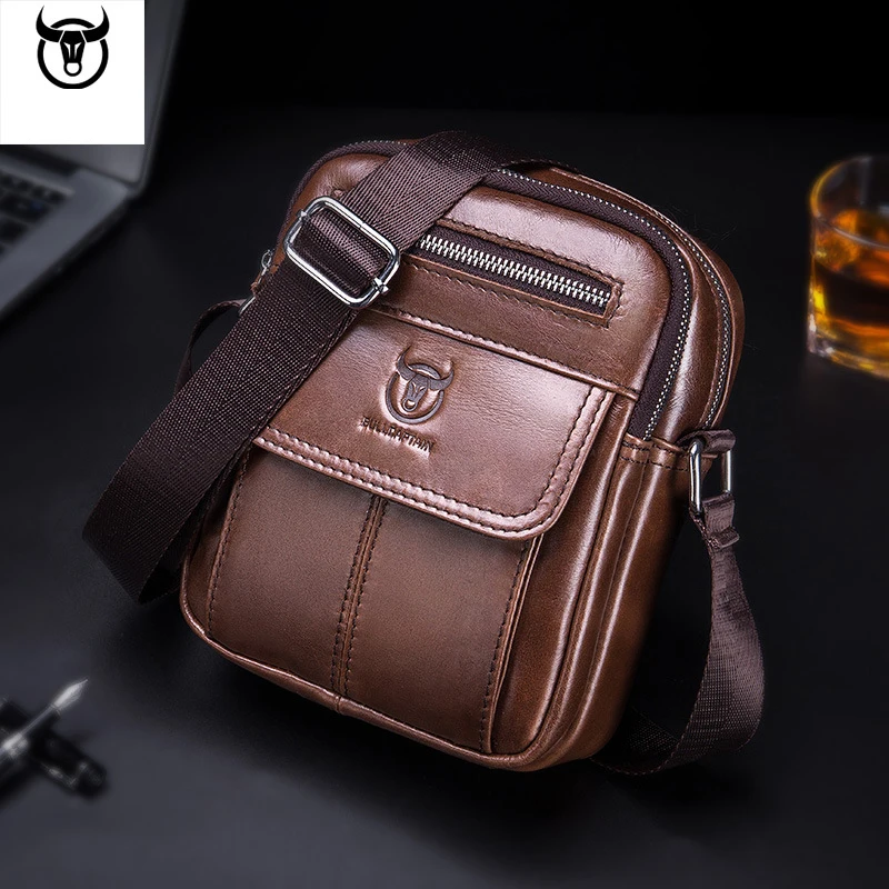 2021 new mens genuine leather messenger shoulder bag vintage cow leather male casual multifunction small crossbody bag fashion free global shipping