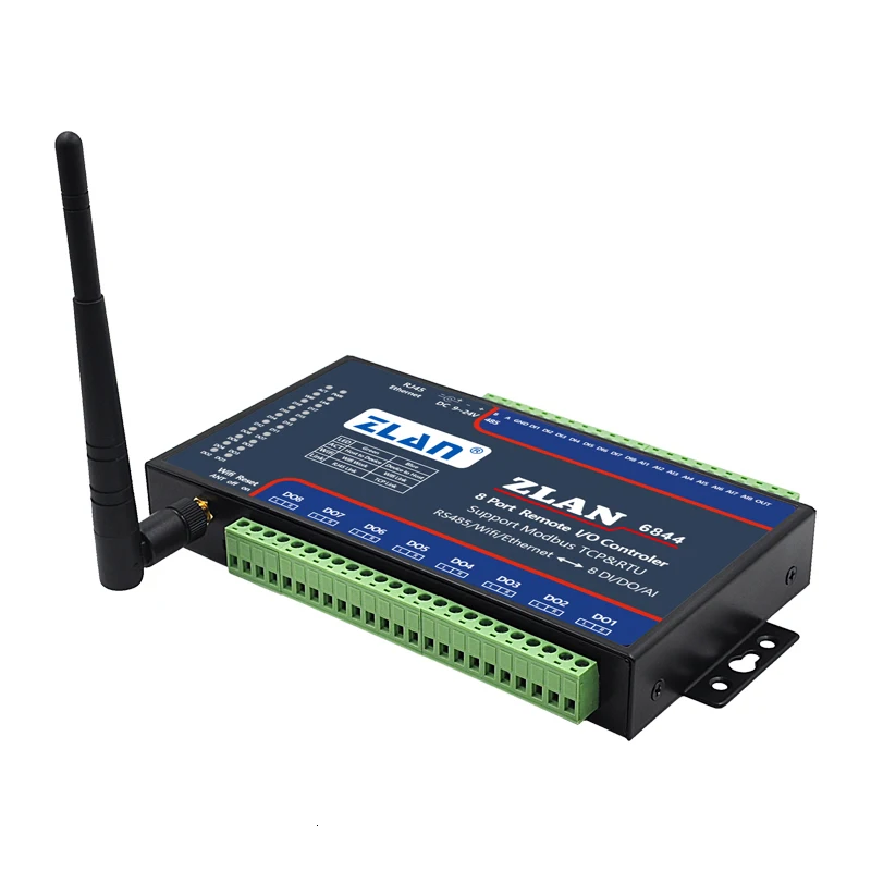 ZLAN6844 RS485 Wifi Ethernet RJ45 8 каналов DI AI DO Modbus I/O Модуль RTU сборщик данных пульт