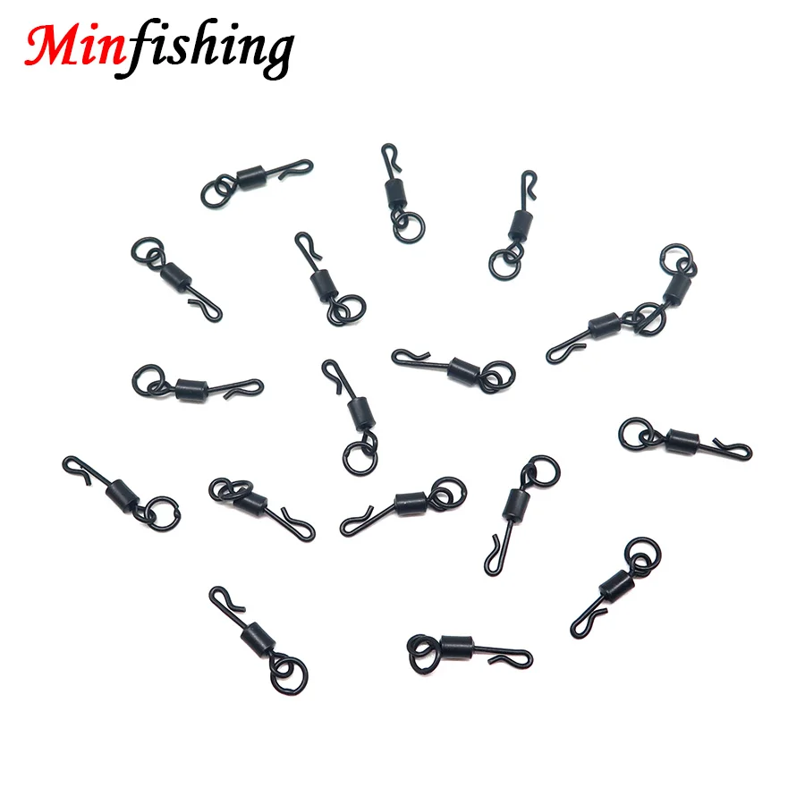 Minfishing 50 PCS/Lot Black Quick Change Carp Fishing Rolling Swivels Line and Hook Connector Accessories | Спорт и развлечения