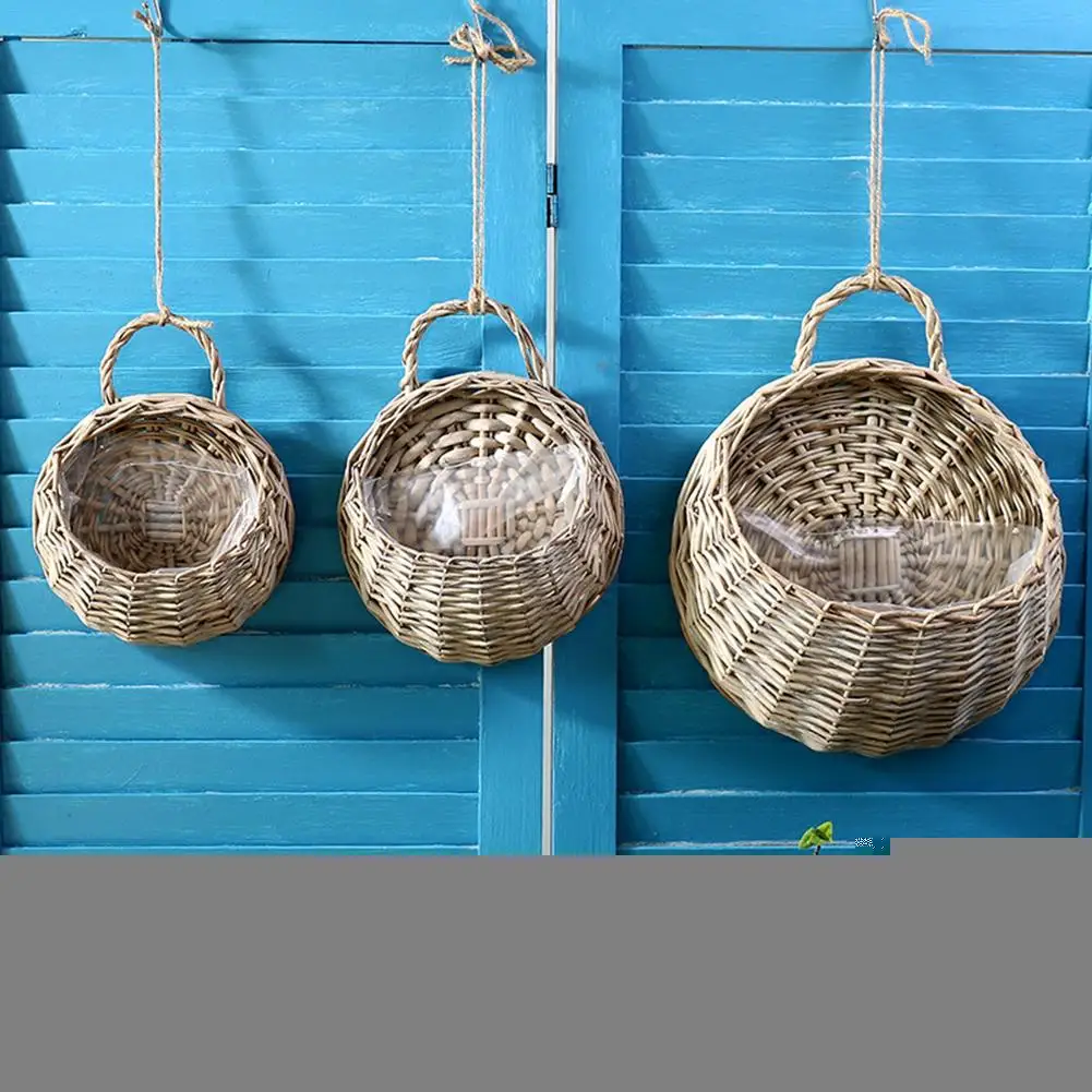 Натуральная плетеная подвесная корзина из ротанга цветочный горшок ручной