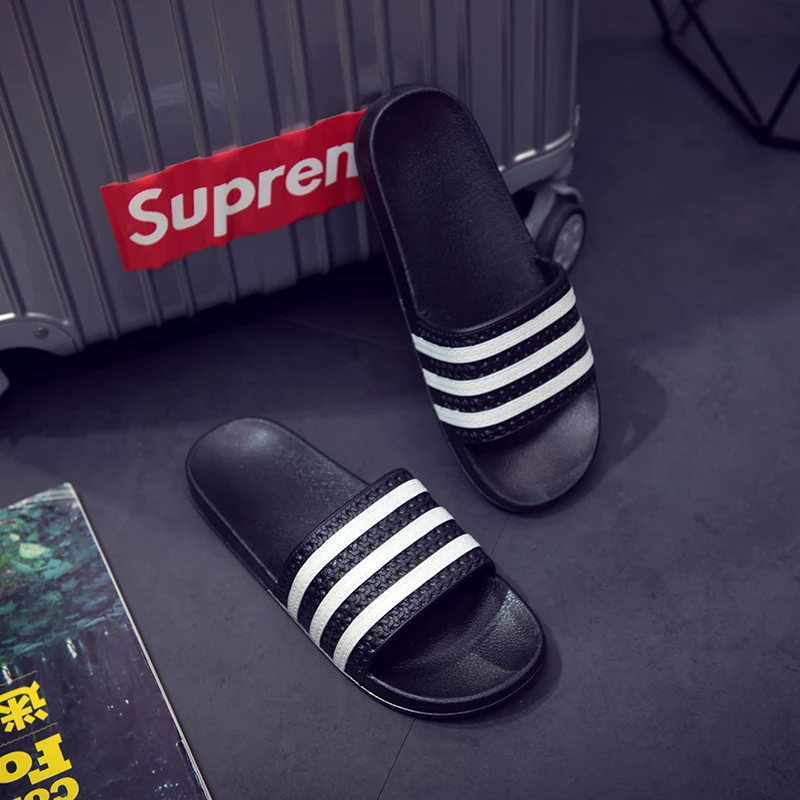 

Men's Slippers Men Shoes Women Couple Flip Flops Soft Black White Stripes Casual Summer Male Chaussures Femme Slides