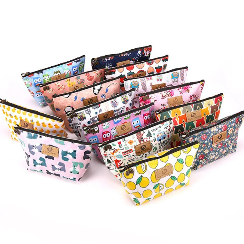 

1 pc Cartoon Cosmetic Bag Fox Duck Pattern Women Make Up Bag Travel Floral Organizer For Cosmetic Toiletry Bag Neceser