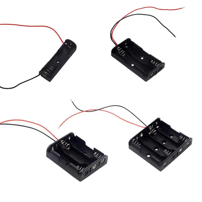 

Black Plastic 1 2 3 4 Slots AA Size Power Battery Storage Case Box Holder With Wire Leads