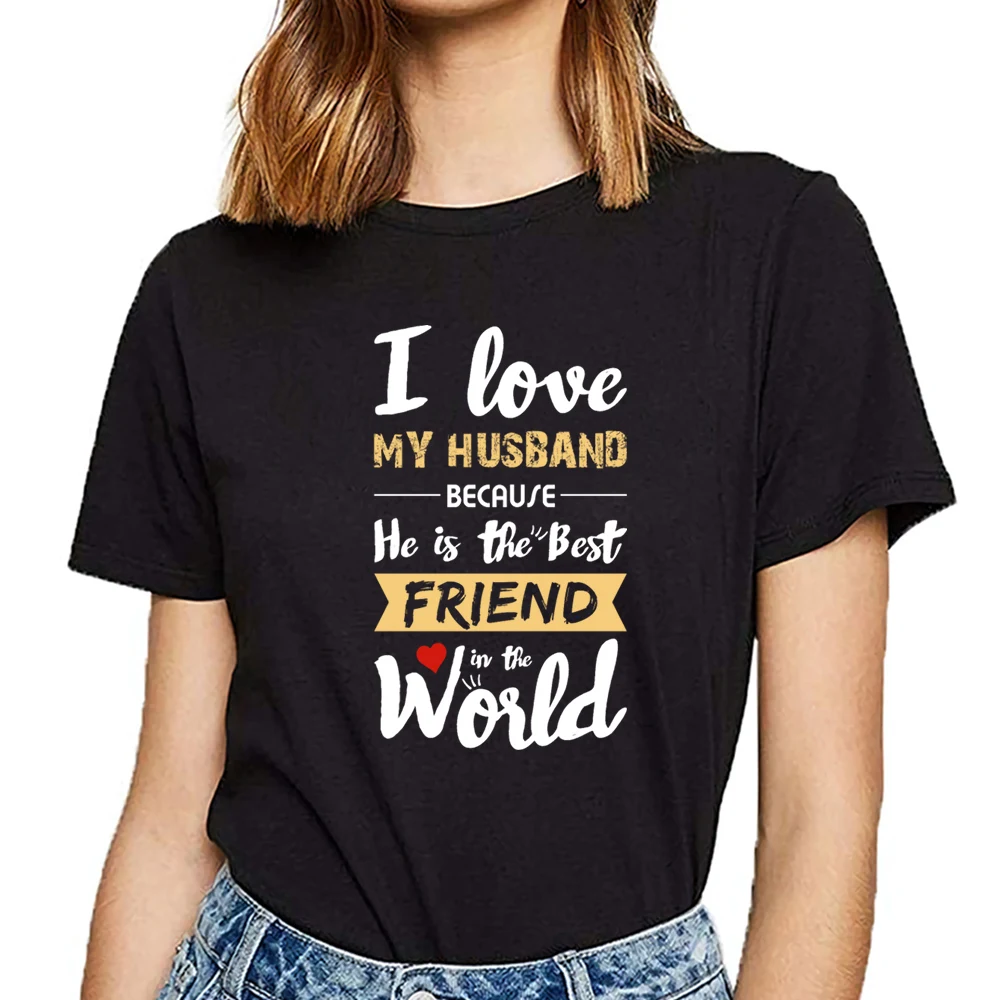 Топы Футболка Для женщин футболки с надписью i love my муж лучший друг Kawaii надписями