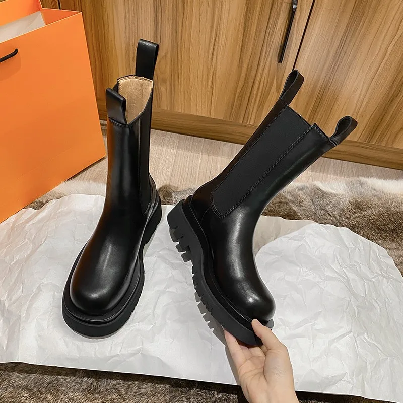 

New Brand Chelsea Boots Women Ankle Boots Chunky Winter Shoes Platform Ankle Boots Slip On Chunky Heel BV Boot Brand Designer