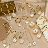 womens earrings korean round pearl drop earrings statement geometric gold dangle pearl earrings for women 2021 trend jewelry