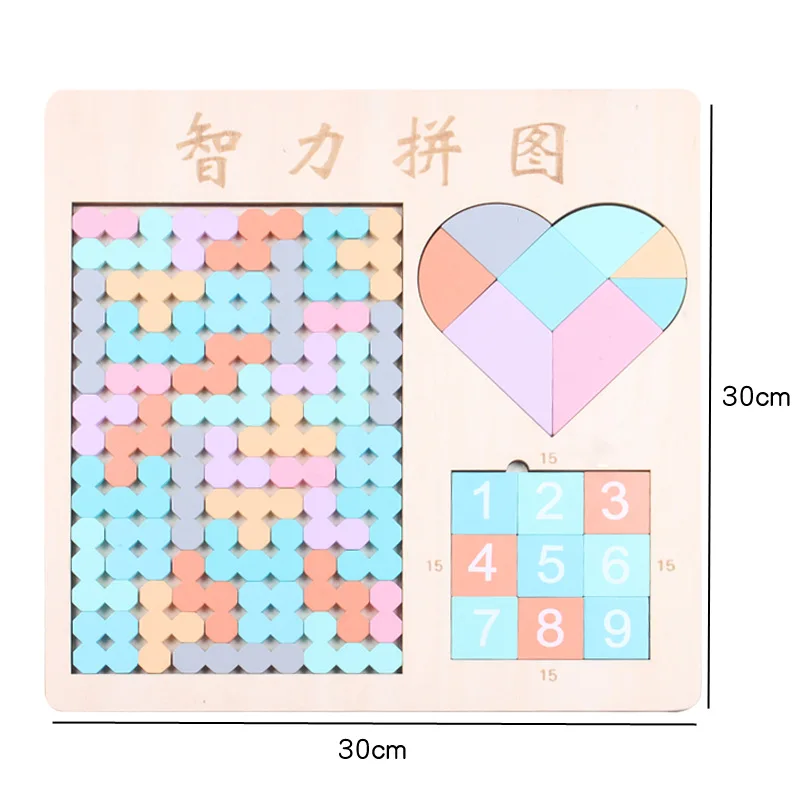 3 в 1 3D деревянные головоломки доска Игрушки Tangram T letter тетрис Sudoku Монтессори
