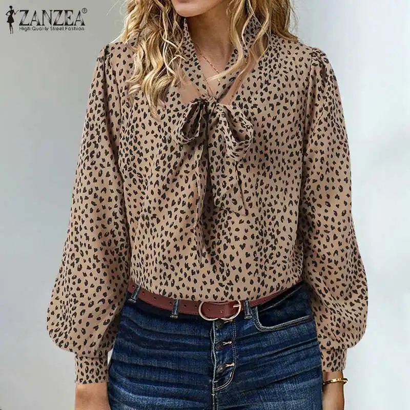 

Топы с винтажным принтом женские весенние блузки 2022 ZANZEA Повседневная рубашка с длинным рукавом женская блуза с V-образным вырезом Женская Т...
