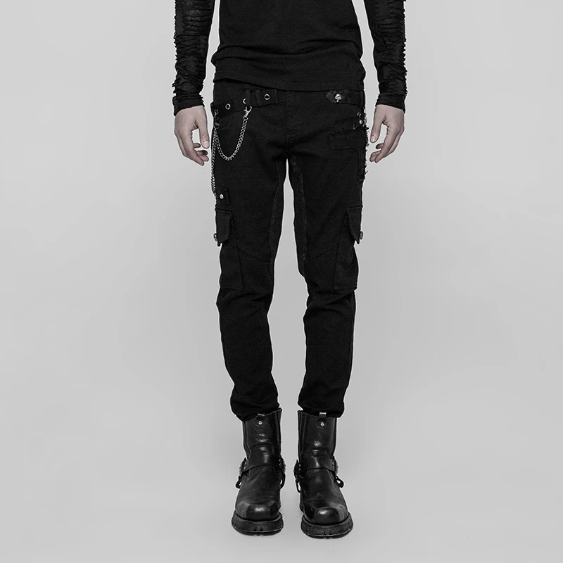 Мужские брюки с металлической цепью и цветочными металлическими заклепками в