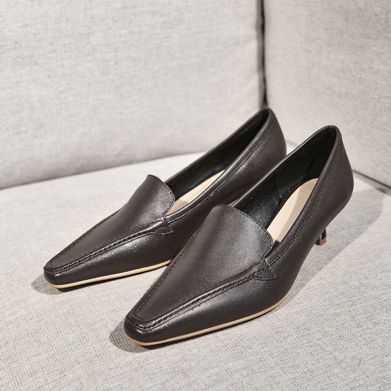 MoonMeek 2020 New Brand genuine leather women pumps summer ladies shoes stiletto heels square office | Обувь