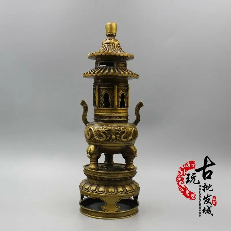 

Chinese Ancient Copper Fengshui Copper Ware Ancient Bronze Tower Incense Burner