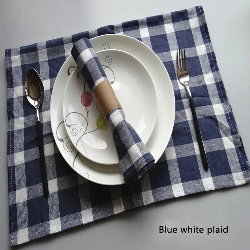 Blue white plaid 5 шт./лот, сплошной цвет, простой стиль, синяя серия, окрашенная в пряже Ткань, салфетки, чайные полотенца, кухонные, для посуды, для выпечки, коврик для еды, 50x70 см - Цвет: Blue white plaid