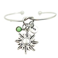 sun creative initial letter monogram birthstone adjustable bracelet fashion jewelry women gift accessories pendant