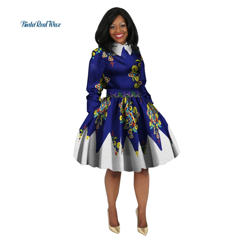 

Casual Peter Pan Collar Print Lace Dresses Bazin Riche 2019 African Print Dresses for Women Traditional African Clothes WY3044