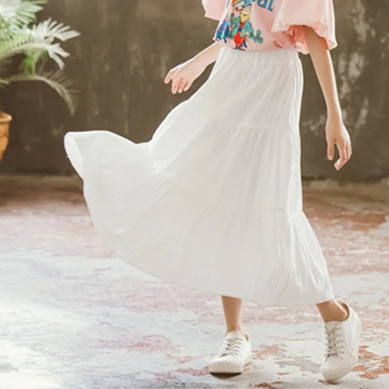 

Black White New 2021 Autumn Summer Big Girls Maxi Long Skirt Teen Kids Skirts With Lining Spring Baby Children Casual Clothes