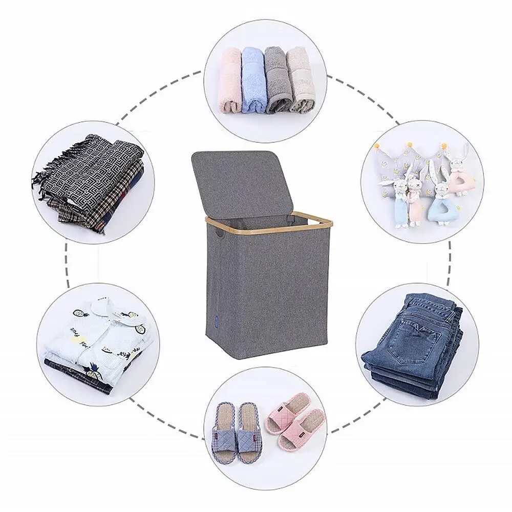 

Waterproof Foldable Laundry Basket with Lid with Handle Large Bamboo Dirty Clothes Toys Debris Multifunction Storage Basket