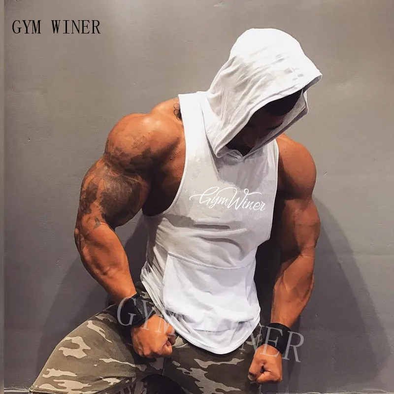 

Muscle guys Brand Bodybuilding Stringer Tank Tops Hoodies Tanktops Fitness Men gyms Clothing sleeveless shirts with hoodie