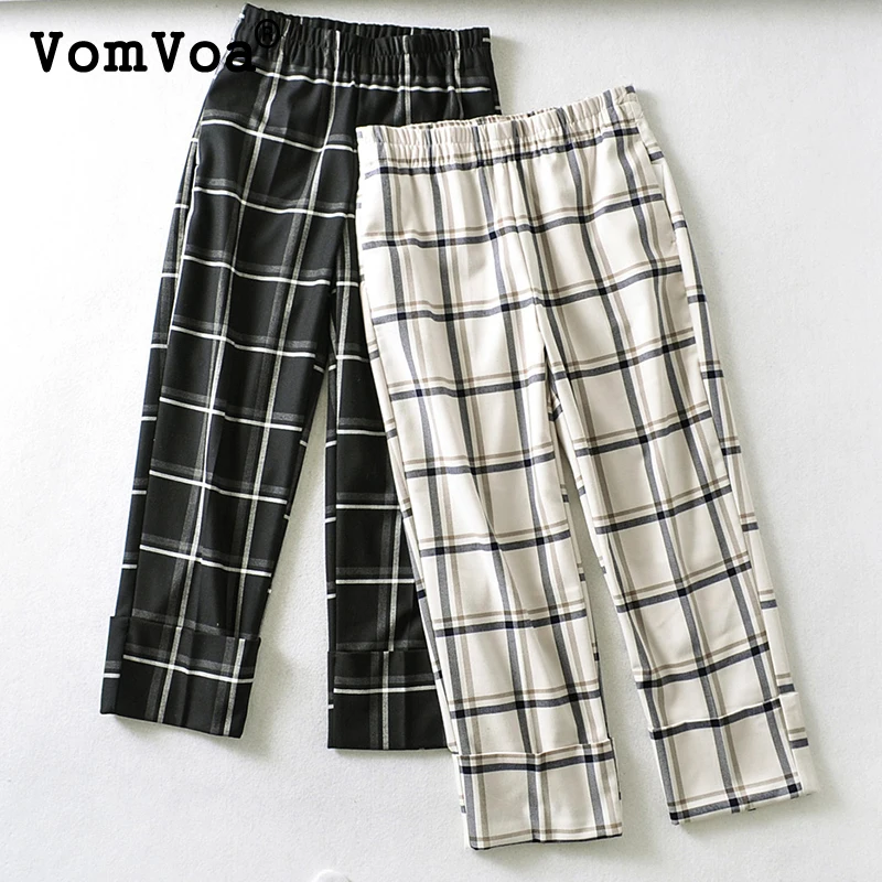 Европа и США ZA с той же моды клетчатые брюки тонкие дикие завитые Угловые