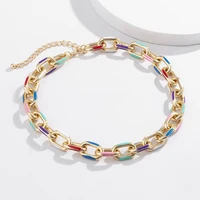 trendy colorful oil painting necklace alloy chain necklace for women accessories fashion jewellery