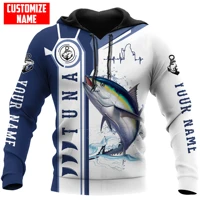 custom name tuna fishing catch and release 3d printed mens hoodie sweatshirt autumn unisex zip hoodie casual sportswear kj837