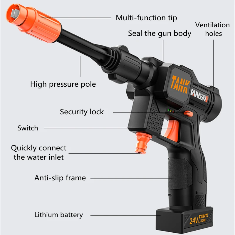 

500W Portable Car Washing Machine High Pressure Car Wash Cordless Water Gun Pump Foam Generator Rechargeable Pressure Washers