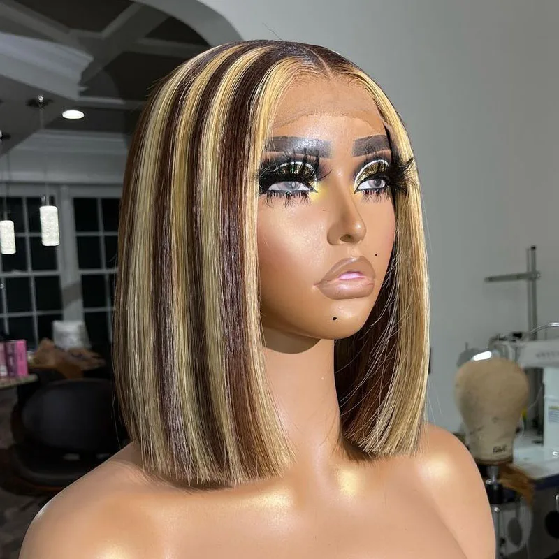 Парик Honey Brown Bob короткие прямые парики из человеческих волос на сетке спереди для