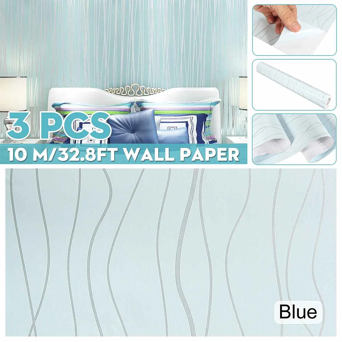 

Wall Sticker Waterproof Modern Stripe Paper Wallpaper Roll Self Adhesive Stick Wall Covering Background 45x100cm 4 Colors